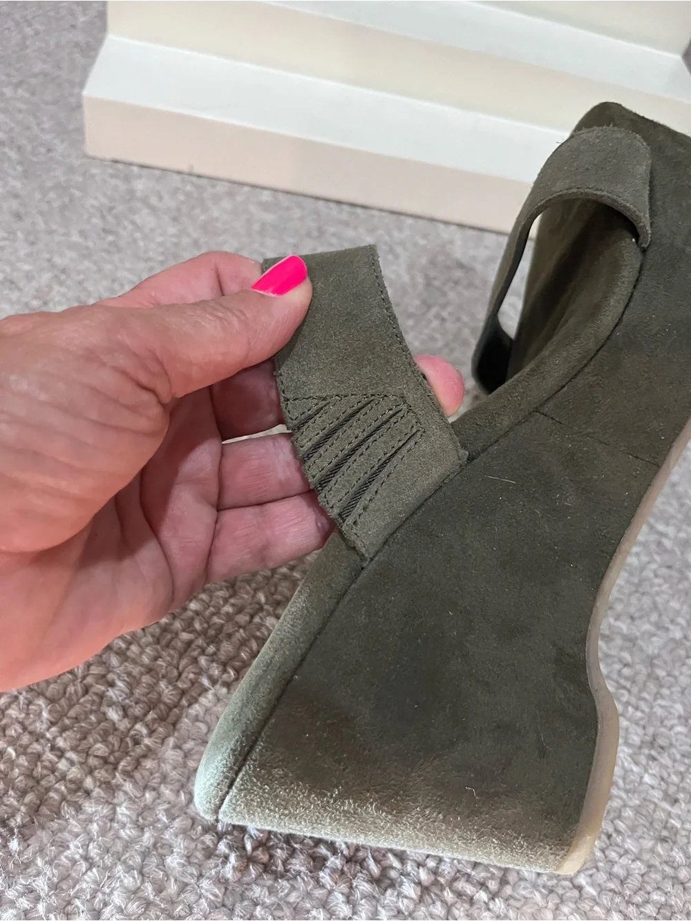 Nine West Alake Army Green Women's Suede Wedge Sandal - Slip-On Platform
